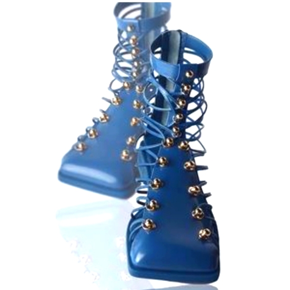 Vivienne Hu Cobalt Blue Patent Gladiator Sandals Sz. 9.5 New Bold Designer Style - Picture 4 of 14